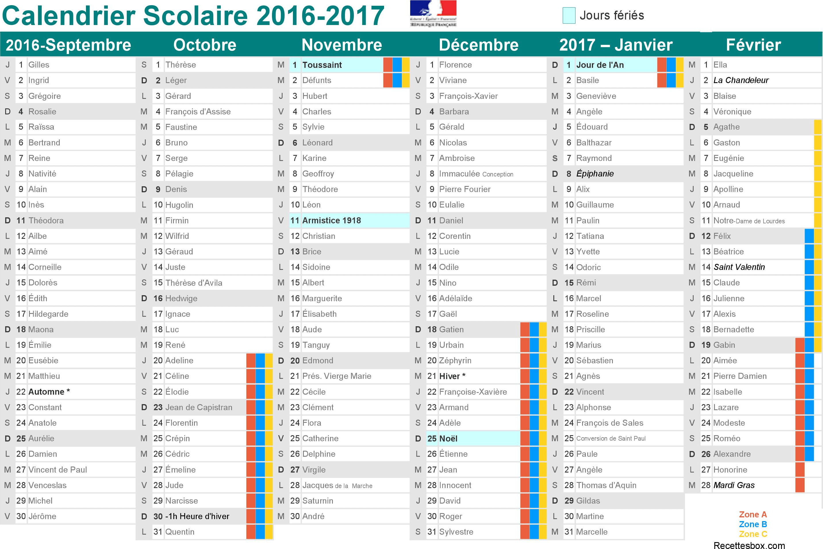 Calendrier Scolaire Zone B 2016 Et 2016 A Imprimer Clrdrs