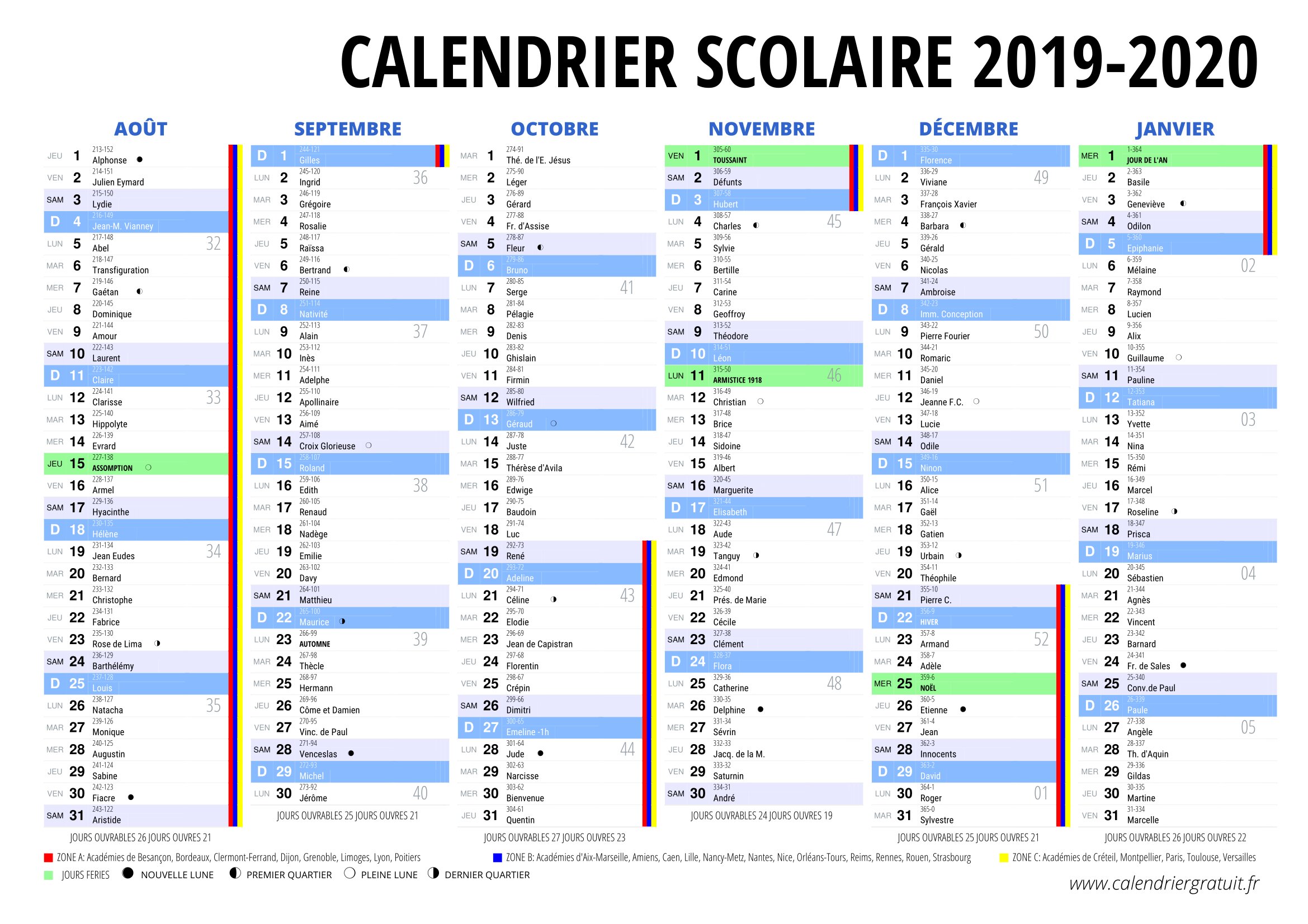 Année Scolaire 2019-2020 Petite Section Page De Garde Calendrier scolaire de 2019 et 2020 à imprimer