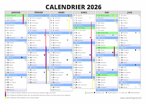 1er semestre 2026 à imprimer avec vacances scolaires