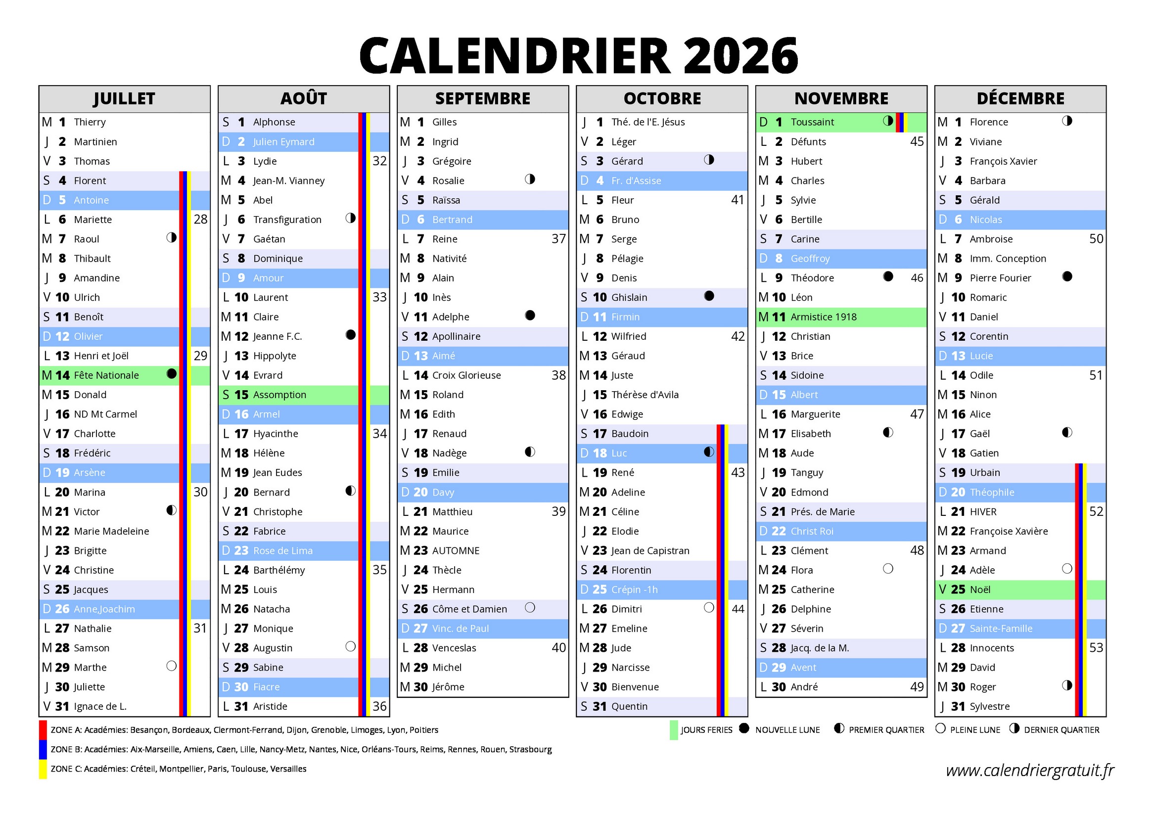 Calendrier 2026 Gratuit Imprimable Avec Vacances Scolaires