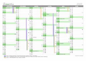 1er semestre 2026 à imprimer : calendrier avec vacances scolaires.