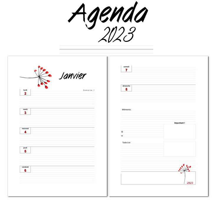 Agenda 2023 PDF gratuit à Imprimer - Agendas A4