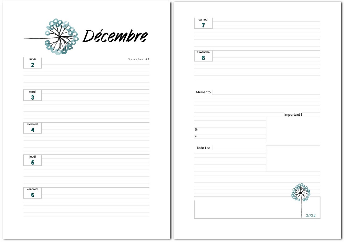 Agenda PDF gratuit 2024 (agenda semainier à imprimer)
