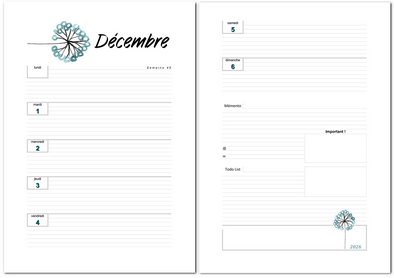 Pages agenda de décembre 2026 à imprimer