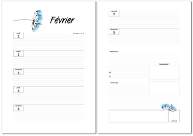 Agenda hebdomadaire de Février 2026 à imprimer au format A4 et A5.
