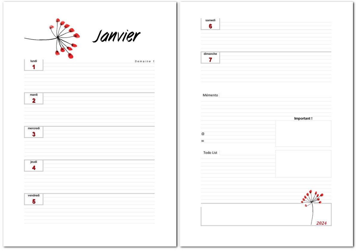 Planning semaine gratuit à imprimer : plannings PDF au format A4