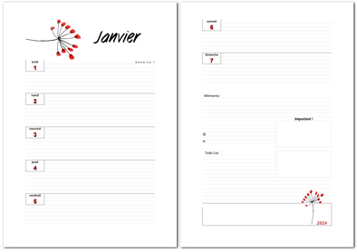 Janvier 2024 : agenda du mois à imprimer au format A4.