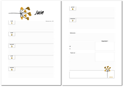 Agenda hebdomadaire de juin 2026 imprimable au format A4