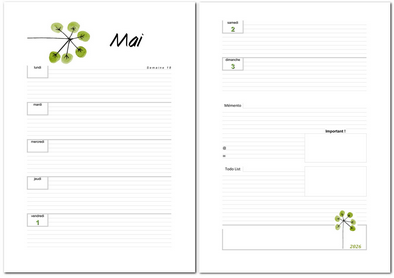 Agenda hebdomadaire de mai 2026 imprimable au format A4.
