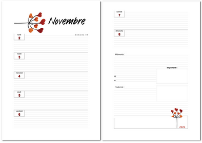 Pages agenda de novembre 2026 à imprimer