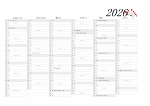 1er semestre 2026 à imprimer avec jours fériés