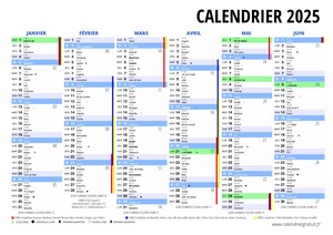 1er semestre 2025 à imprimer avec jours fériés et vacances scolaires