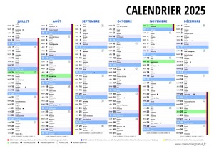 2ème semestre 2025 à imprimer avec jours fériés et vacances scolaires