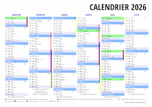 1er semestre 2026 à imprimer avec jours fériés et vacances scolaires