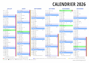 2ème semestre 2026 à imprimer avec jours fériés et vacances scolaires