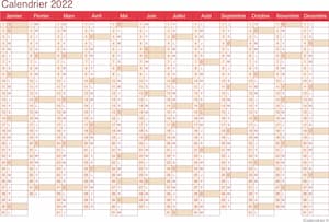 calendrier 2022 annuel à imprimer au format pdf a4