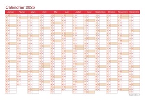 Calendrier annuel du 1er et 2ème semestre 2025 à imprimer avec jours fériés rouge
