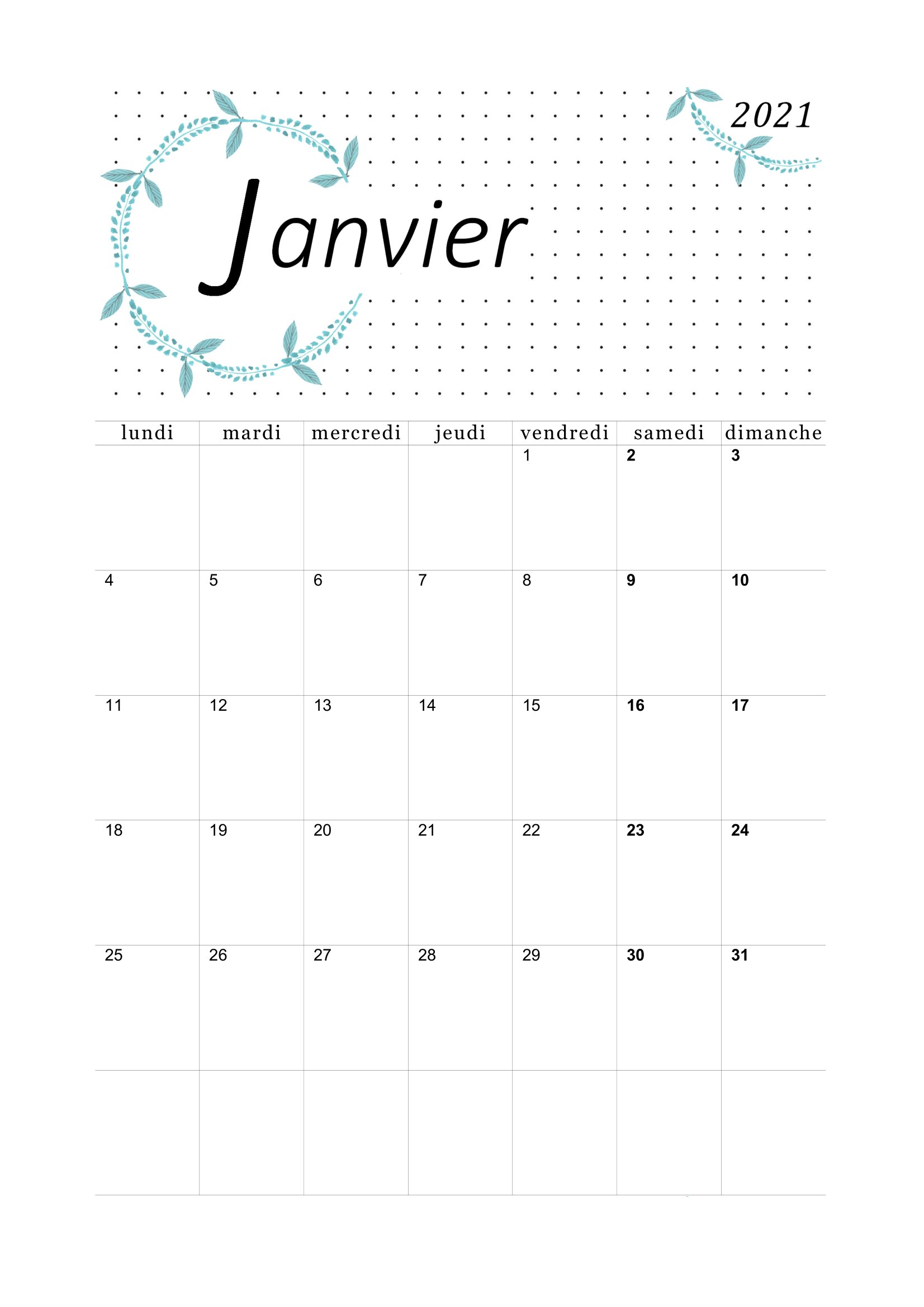 calendrier du mois de mars 2021