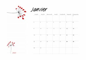 Planning mensuel :  calendrier PDF de Janvier 2023.