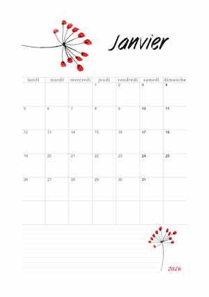 Calendrier de janvier 2026 à imprimer !