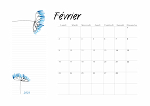 Calendrier avec design floral bleu !