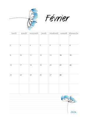 Calendrier avec dessin floral bleu !