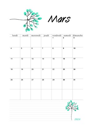 Mars 2024 calendrier à imprimer
