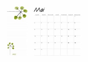 2ème calendrier vierge du mois de mai 2022 au format A4 en PDF.