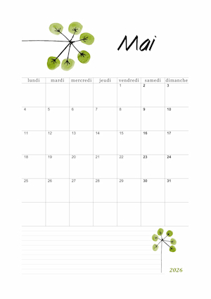 Calendrier avec dessin floral vert !