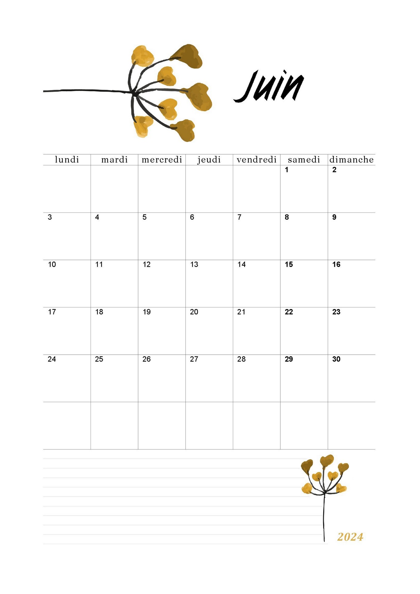 Calendrier vierge de 12 mois, calendrier mensuel imprimable