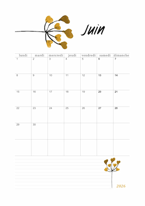 Calendrier avec dessin floral brun !