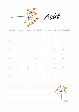 calendrier aout 2026 imprimable