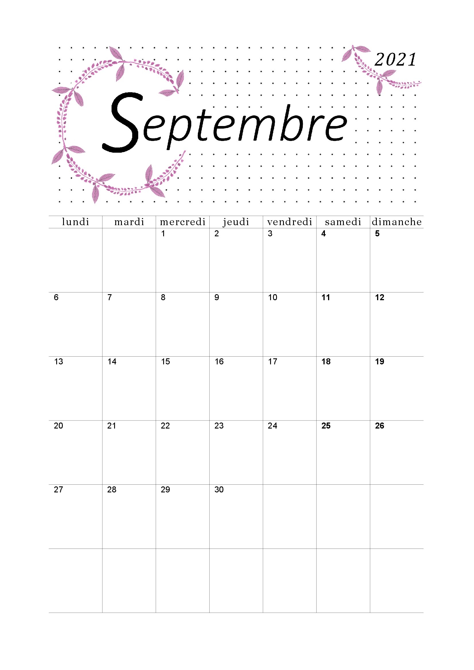 Calendriers du mois de septembre 2021 imprimables (PDF Plannings Mensuels)