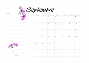 Calendrier avec un design floral violet !