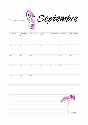 Calendrier avec dessin floral violet !