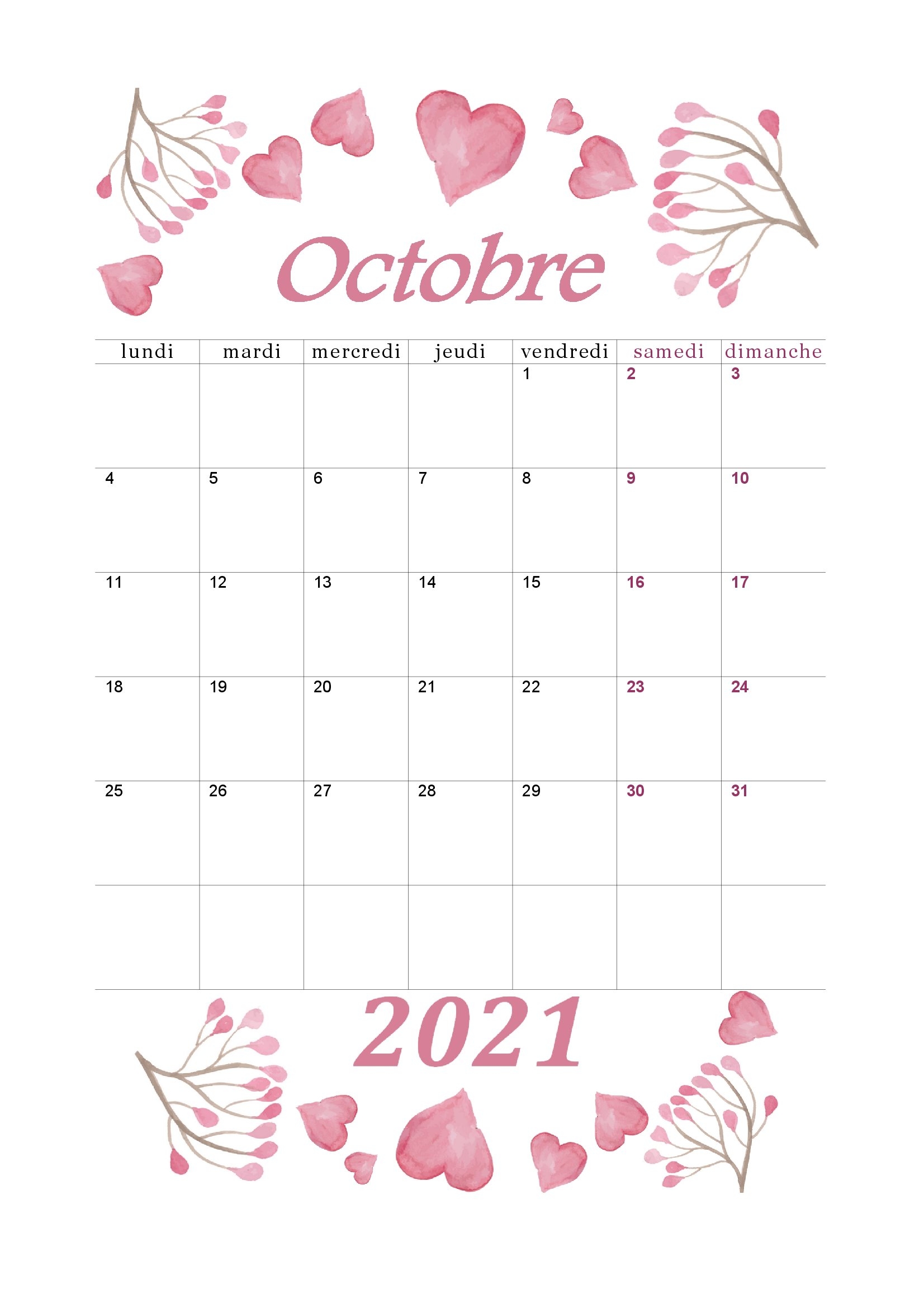 calendrier d octobre 2021