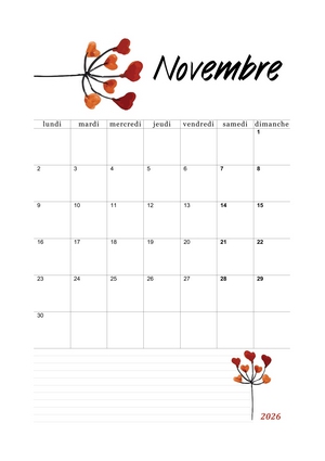 Calendrier avec dessin floral brun !