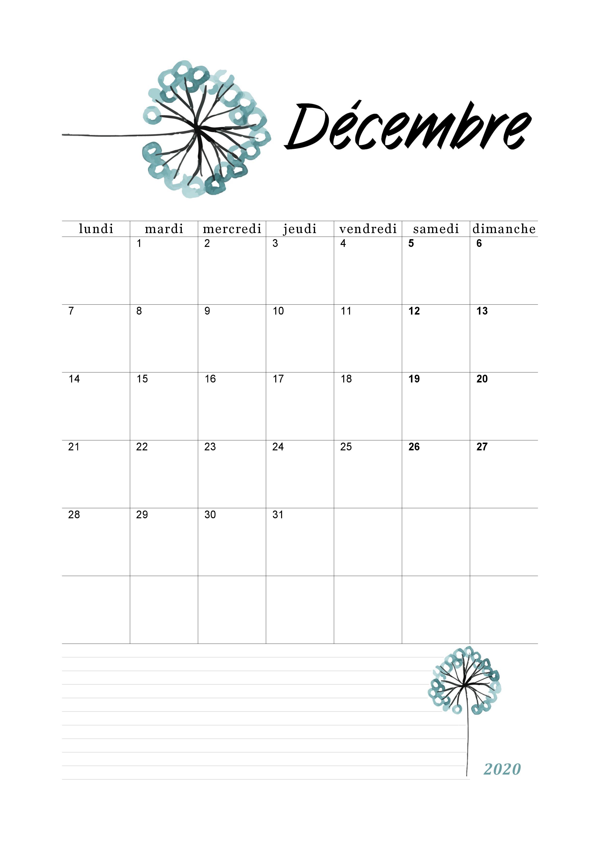 Calendrier 2020 Mensuel à Imprimer (pdf gratuit) | Calendrier vierge en
