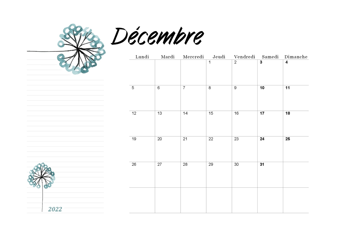 Calendrier Mensuel Decembre 2023 à Imprimer Calendrier Décembre 2022 À Imprimer : Planning Vierge Mensuel Au Format Pdf.