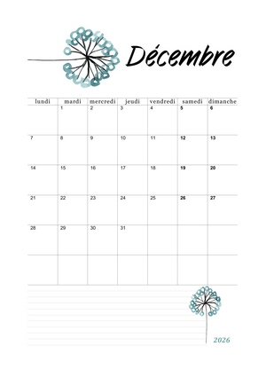 Calendrier avec dessin floral hivernal !
