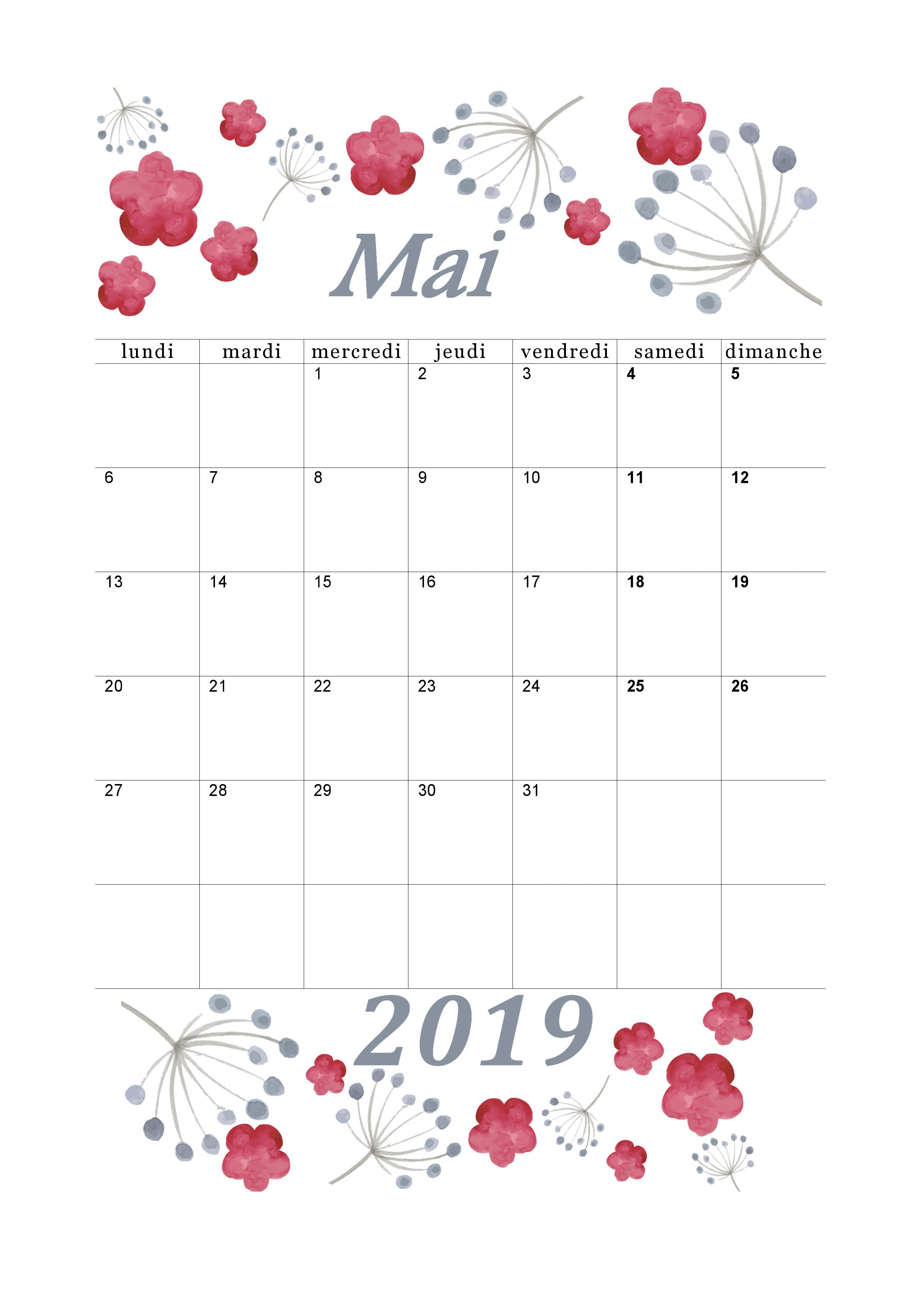 Calendrier mai 2019 à imprimer calendriers imprimables en PDF Recettesbox Calendrier mai 2019 à imprimer calendriers imprimables en PDF Recettesbox
