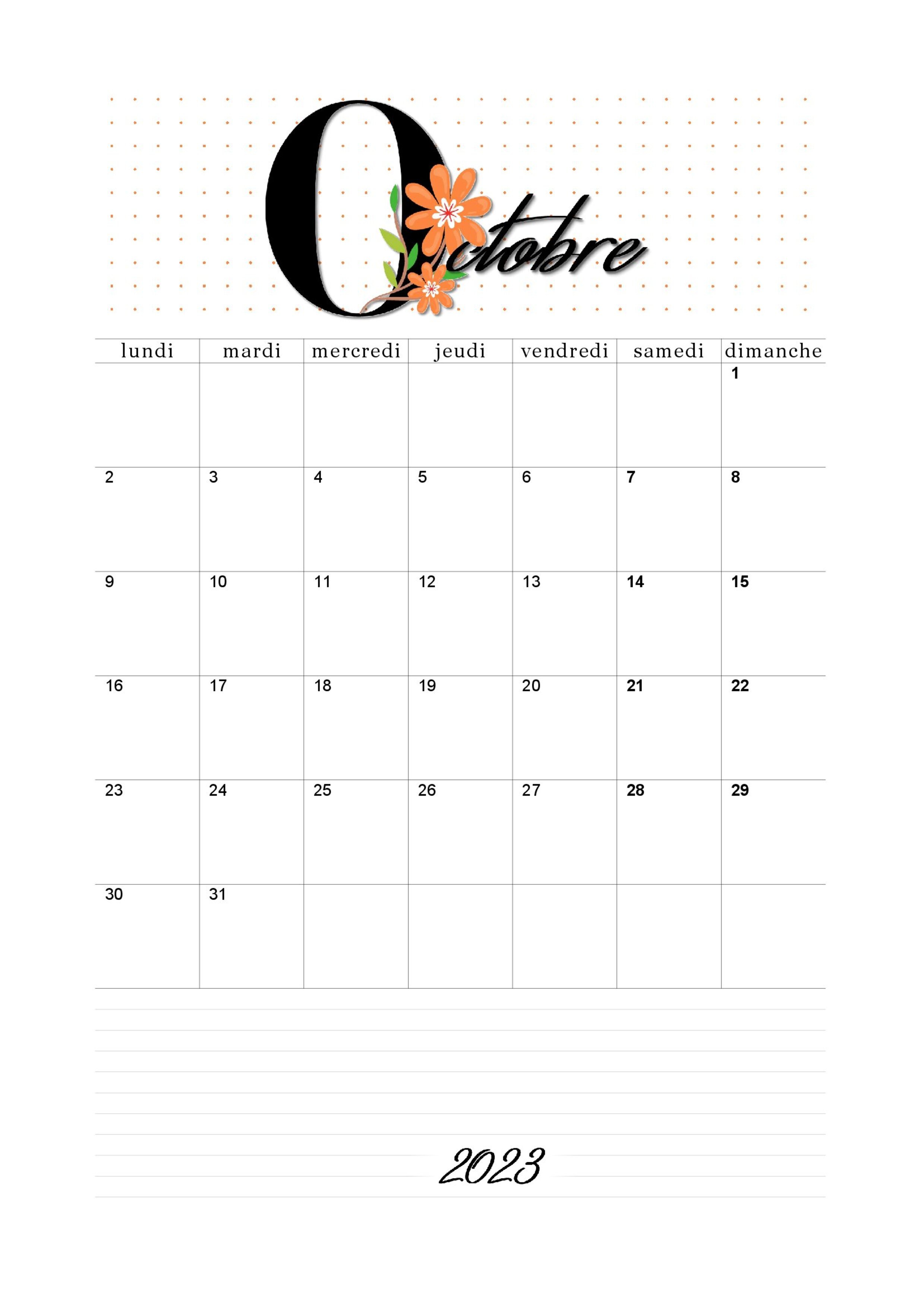 Calendrier Doctobre 2023 à Imprimer Calendriers Pdf