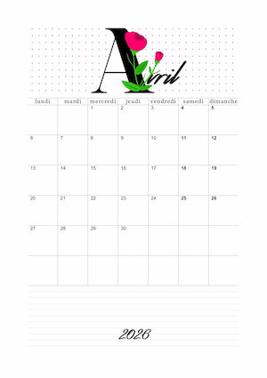 Calendrier vierge avec un lettrage florale magenta !