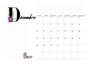 Calendrier avec lettre florale mauve !