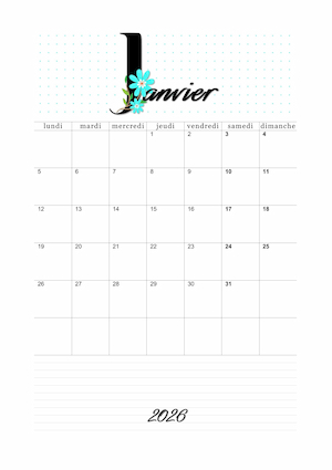 Calendrier vierge avec un lettrage florale cyan !