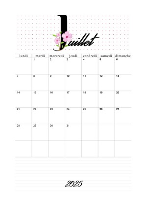 Calendrier de Juillet 2025