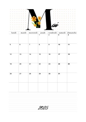 Calendrier de Mai 2025