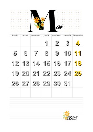 4. Mai 2025 calendrier à imprimer (format portrait).