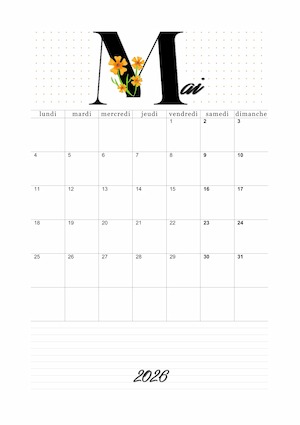 Calendrier vierge avec un lettrage florale orange !