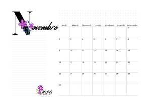 Calendrier avec lettre florale violette !